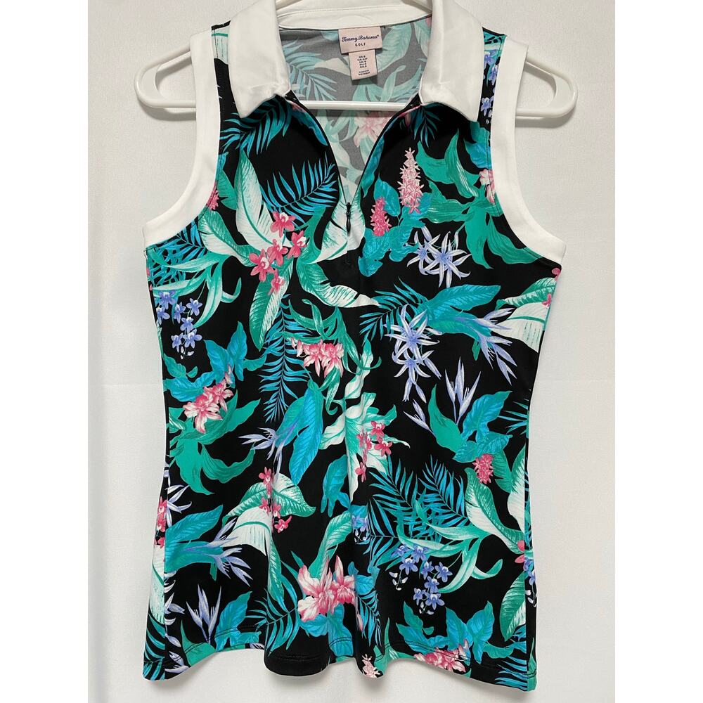 Tommy Bahama Golf Womens S Floral Active Sleeveless 1/4 Zip‎ Top